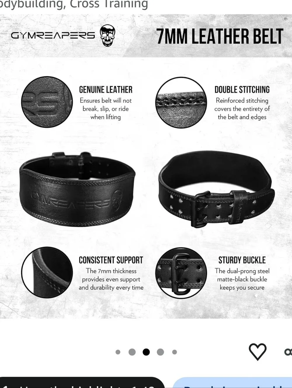 Gym Reaper Black Leather Weightlifting Belt - XL CrossFit Workout Power Lifting